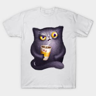 Angry cat with coffe cup T-Shirt